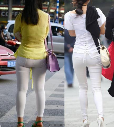 穿白色紧身裤的美女尴尬图 这样穿真的太俗了